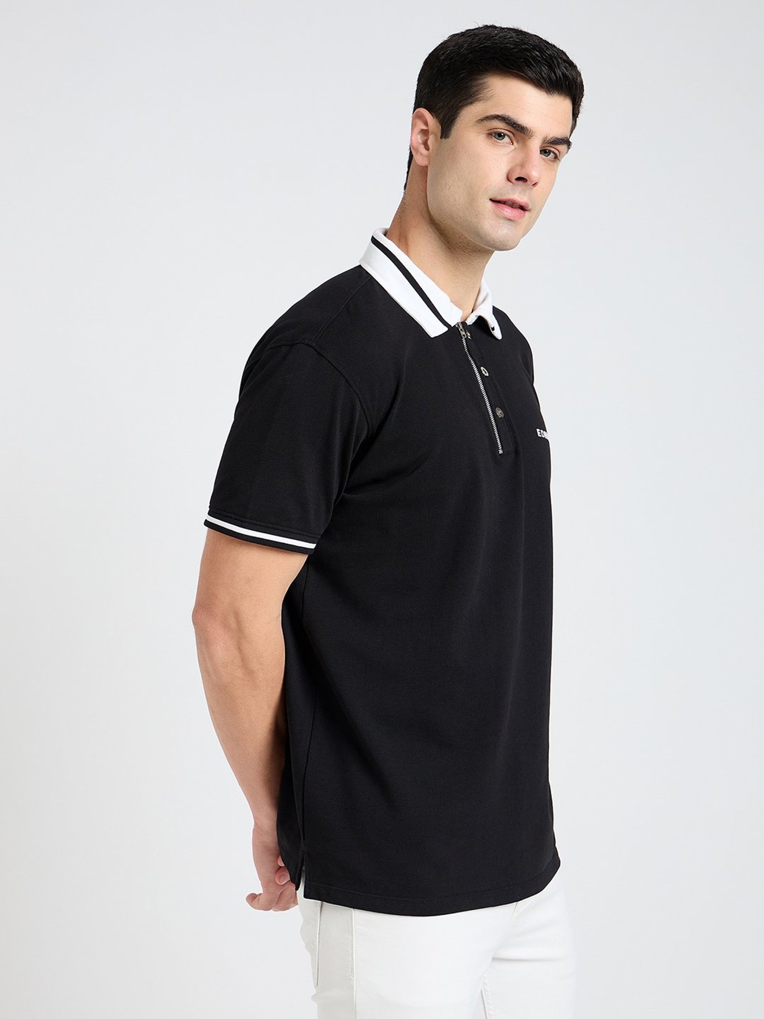 EDRIO Black Regular Fit Polo T-Shirt