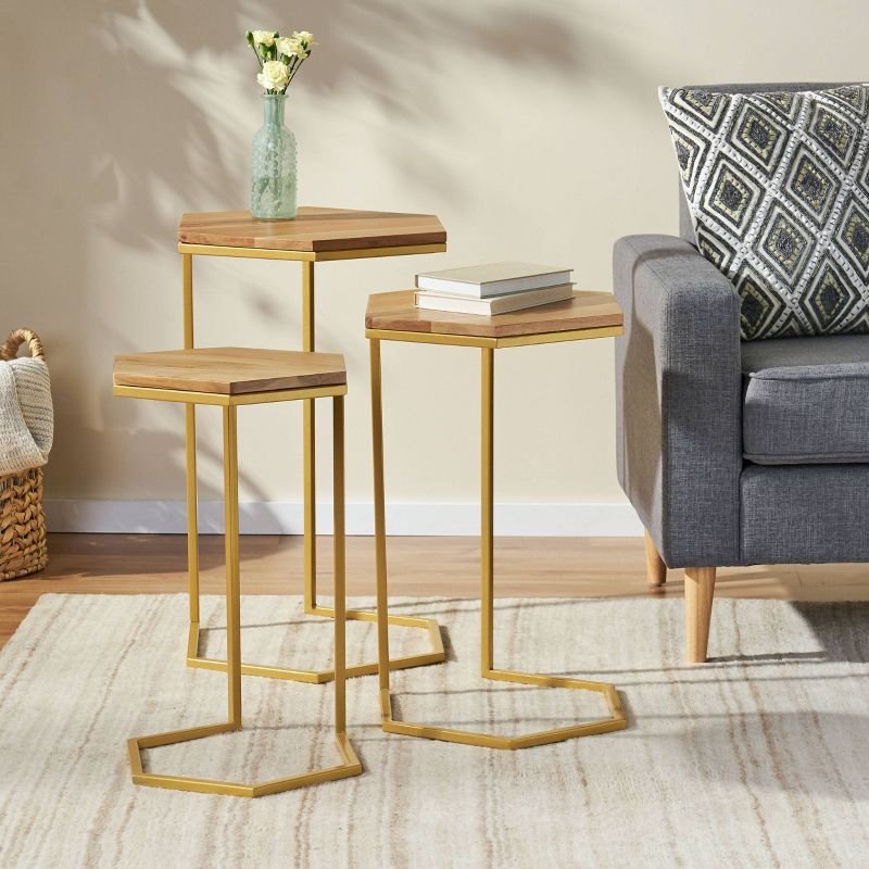 Set of 3 Glam Mirrored Accent Tables Gold - Olivia & May