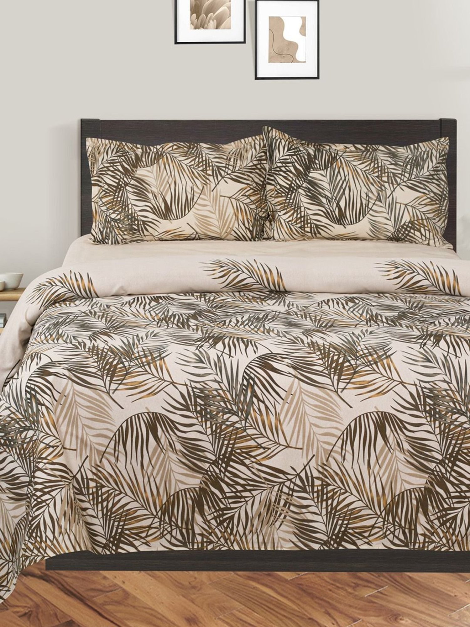 Swayam Brown & Beige Cotton 144 TC, 1 Double Bedsheet With 2 Pillow Cover