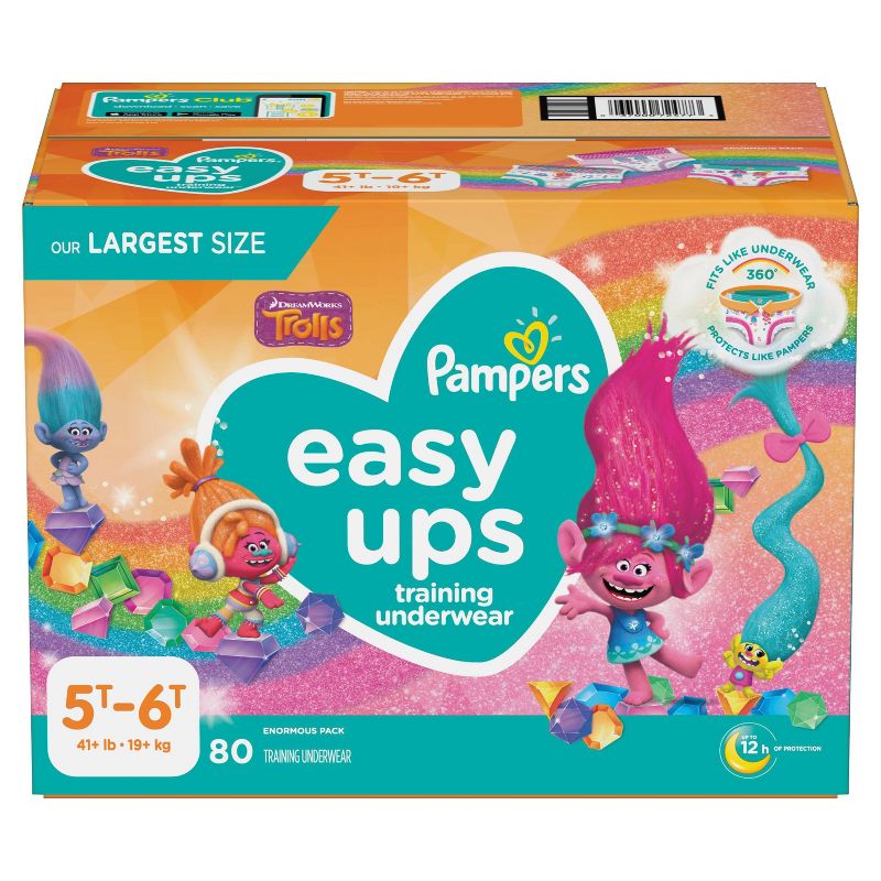 Pampers Easy Ups Girls' Disposable Training Pants Enormous Pack - Size 5T-6T - 80ct