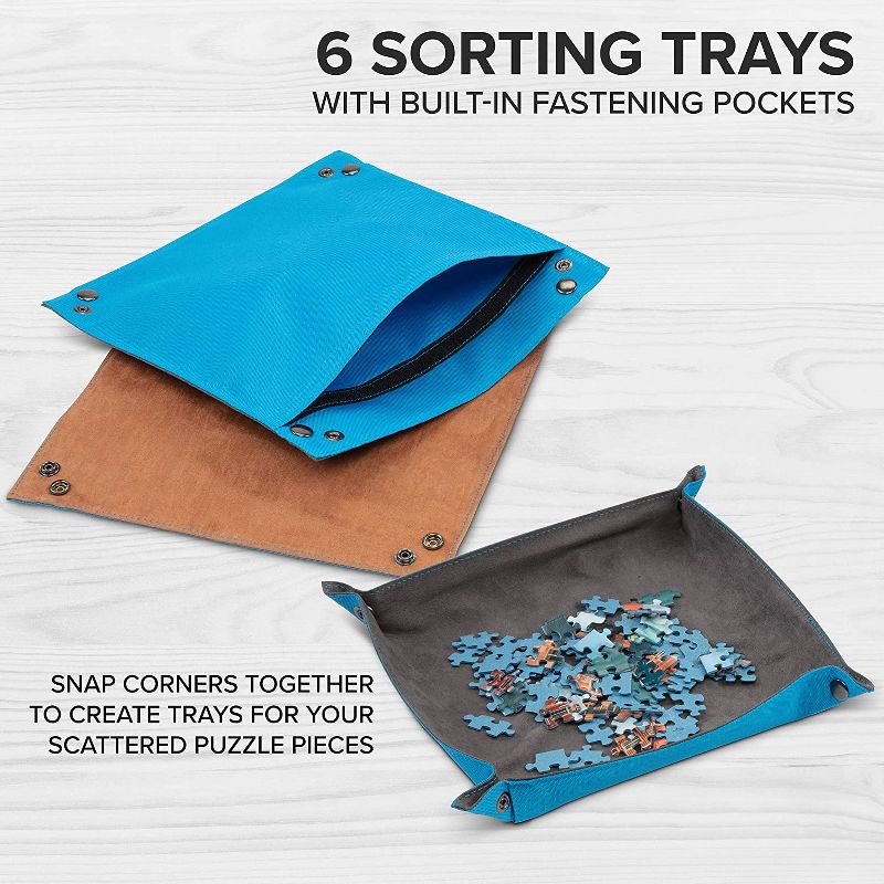 Jumbl 1500 Piece Puzzle Case | Portable Jigsaw Puzzle Caddy Set with Removable Non-Slip Felt Assembly Board, [6] 2-in-1 Sorting Trays & Storage Pockets, Carry Handle, Zipper Closure & Large Workspace