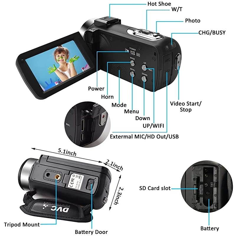 27K Video Camera Camcorder Vlogging Camera WiFi IR Night Vision 1080P Camcorder with 16X Zoom 2 Rechargeable Batteries 30FPS 24MP 30 Inch Touch Screen Easy Operation with Remote