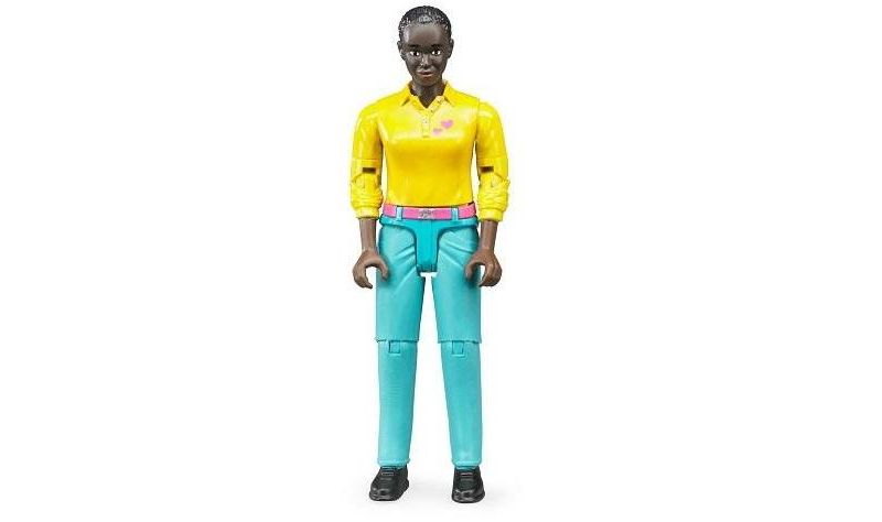 Bruder Woman Toy Figure with Yellow Heart Shirt and Aqua Jeans