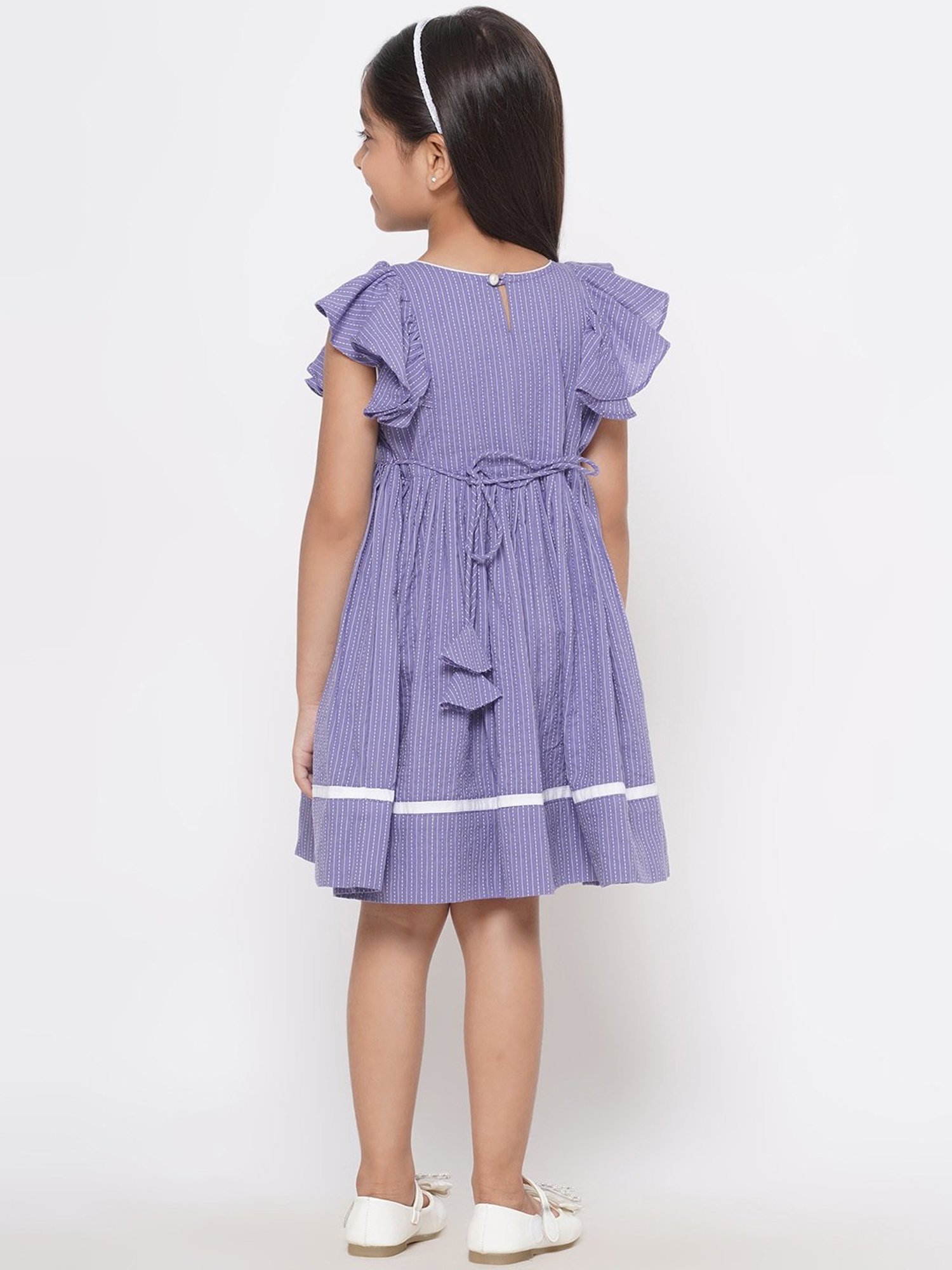 Little Bansi Kids Light Purple Striped Frock