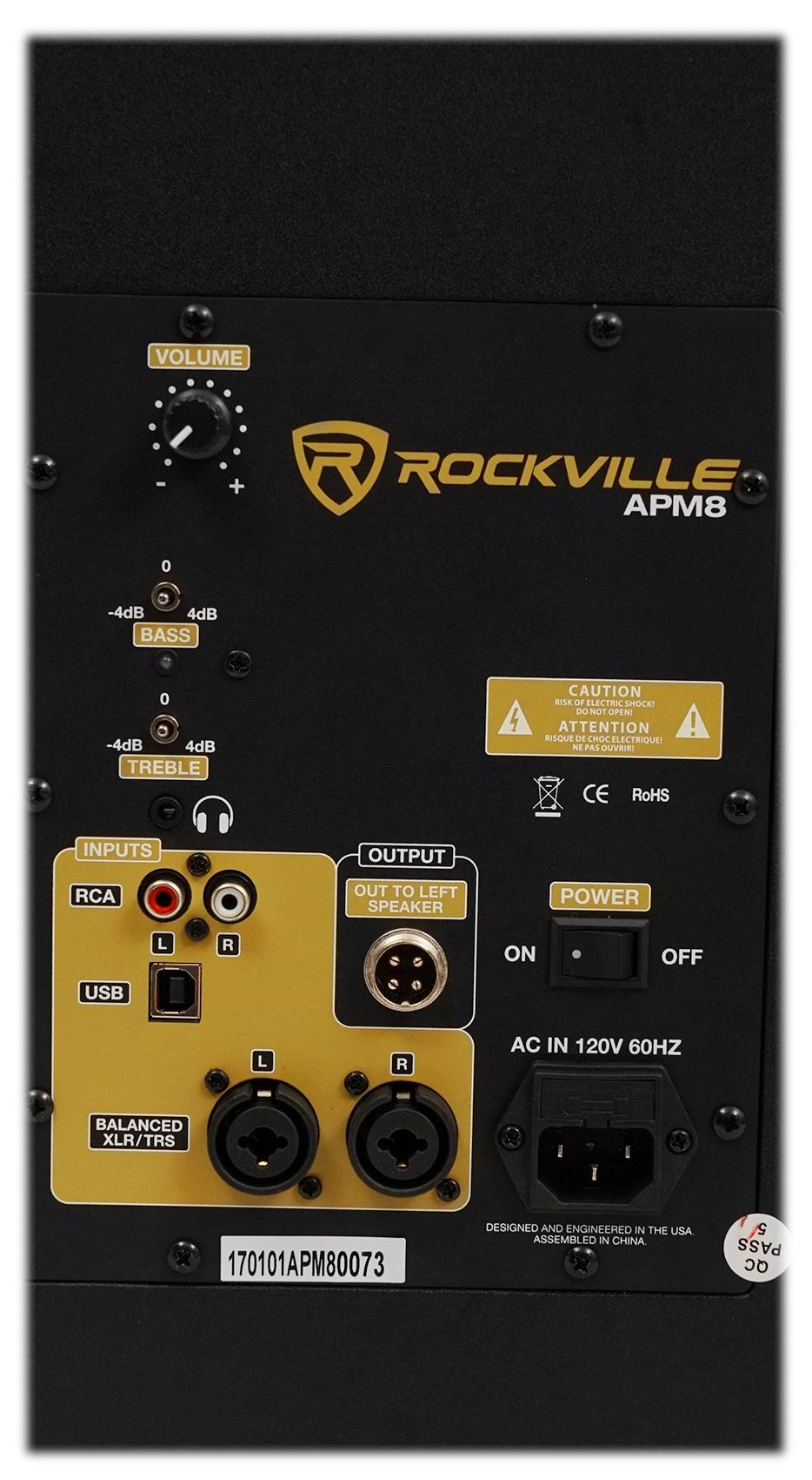 Rockville APM8C 8" 2-Way 500W Active/Powered USB Studio Monitor Speakers Pair