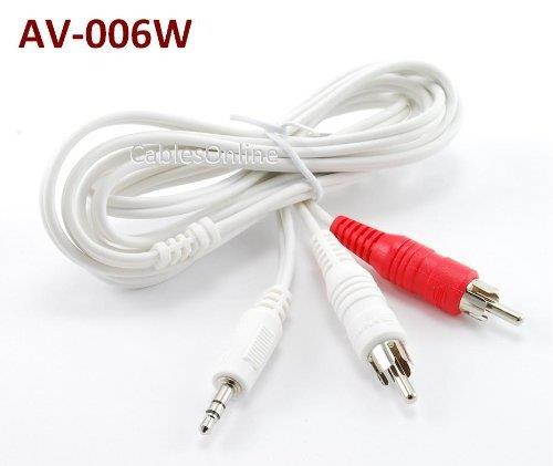 CablesOnline 6ft 3.5mm Stereo Plug to 2-RCA Male High-Quality Audio Cable, White (AV-006W)