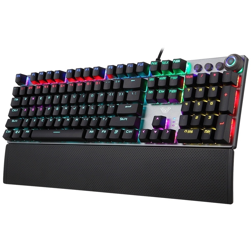 AULA F2088/F2058 108 Keys Mixed Light Mechanical Blue Switch Wired USB Gaming Keyboard with Metal Button