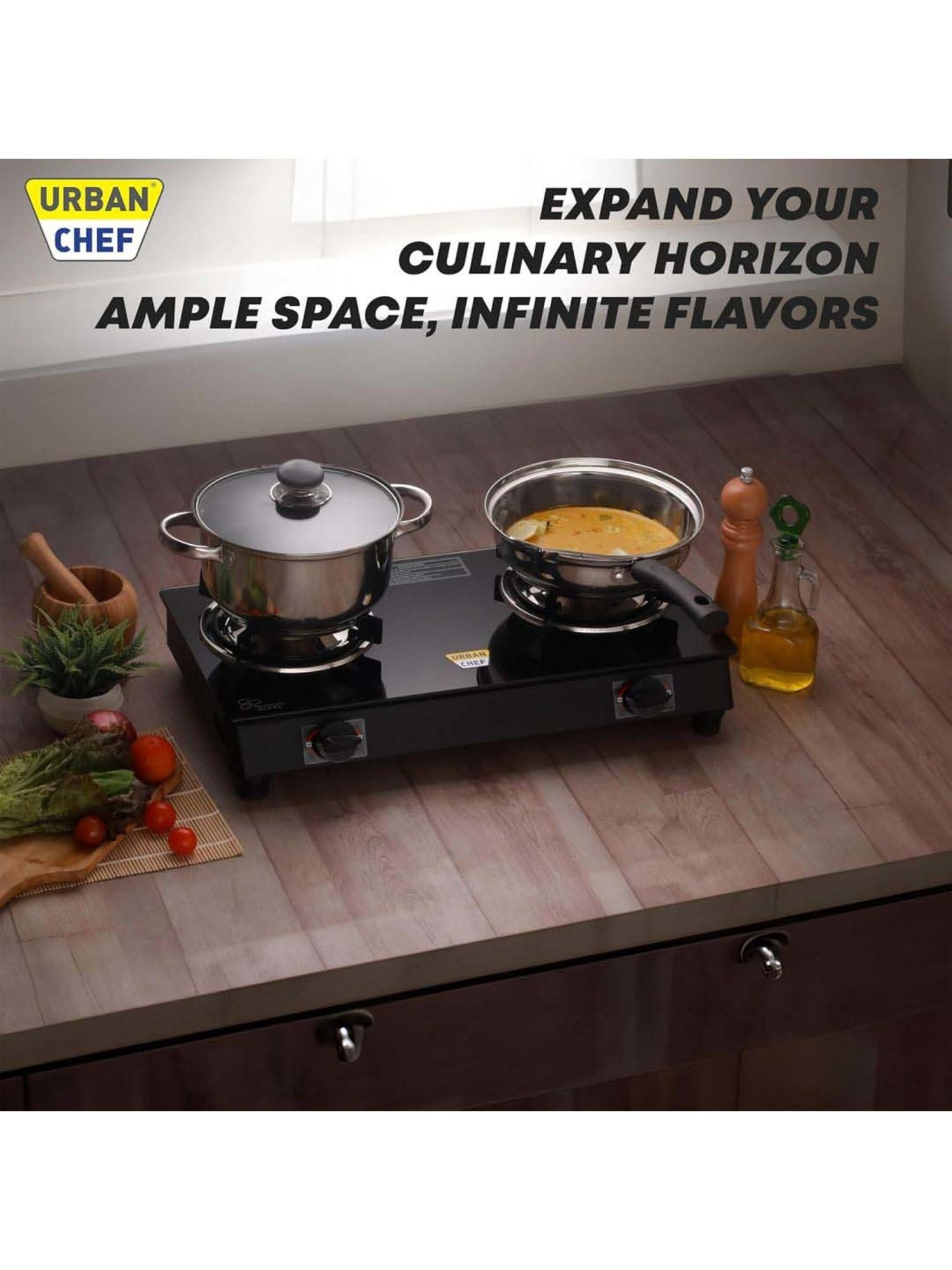 Urban Chef Gas Stove with 2 Burners ( Black )