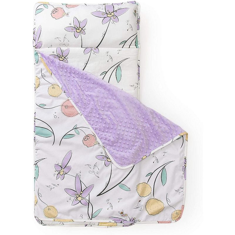 JumpOff Jo Toddler Nap Mat - Children's Sleeping Bag with Removable Pillow for Preschool, Daycare, and Sleepovers - 43 x 21 Inches - Fairy Blossoms