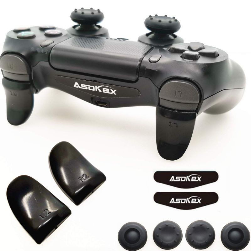 L2 R2 Ps4 Trigger Extenders (2 Pairs L2 R2 Triggers, 4pcs Joystick Cap, 2 Pairs LED Light Bar Decal) for Ps4 Controller