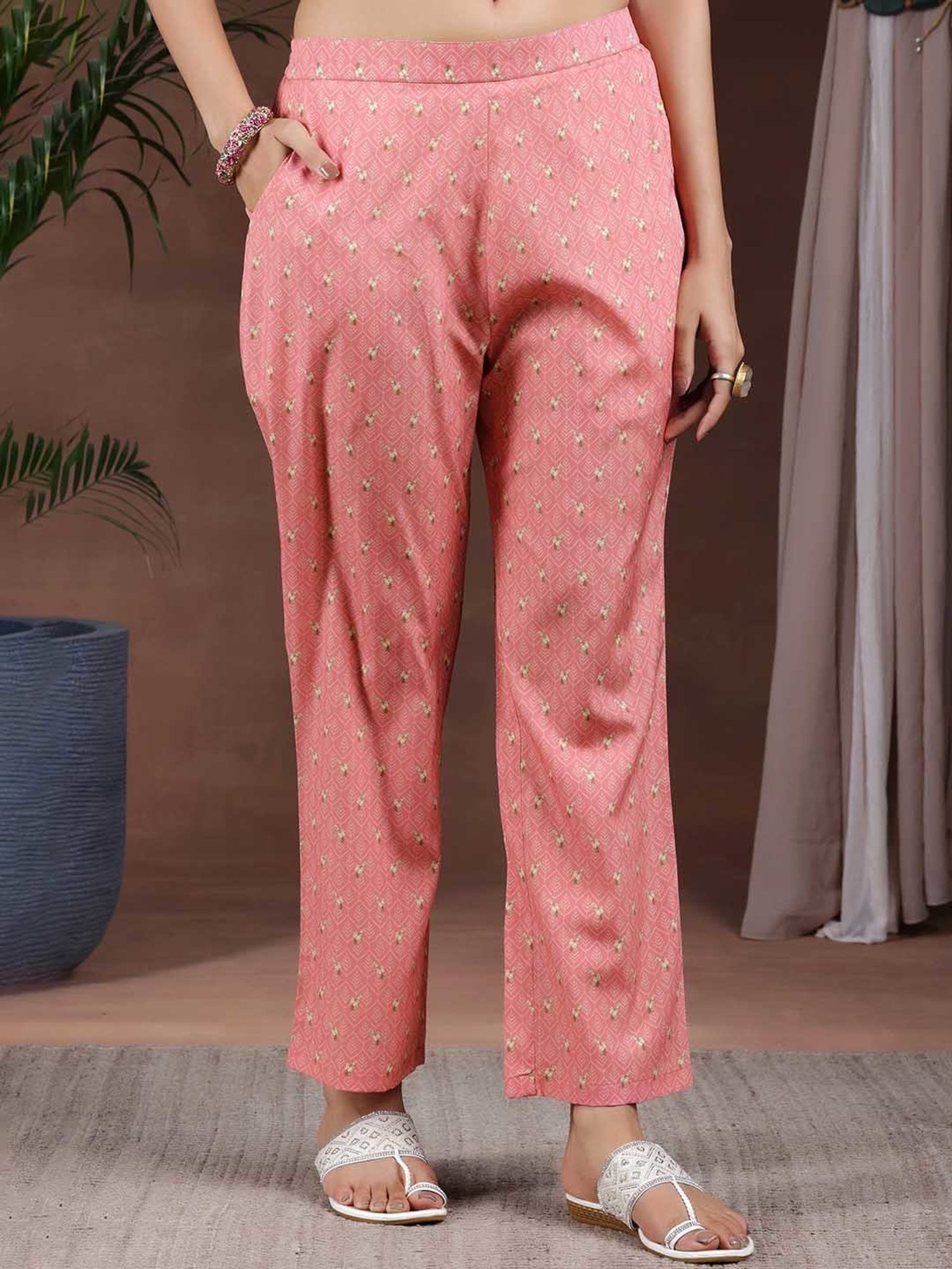 Libas Beige & Pink Floral Print Kurta With Pant & Dupatta