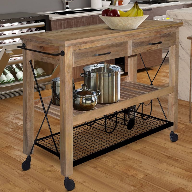Flash Furniture Castleberry Rustic Wood Grain and Iron Kitchen Serving and Bar Cart