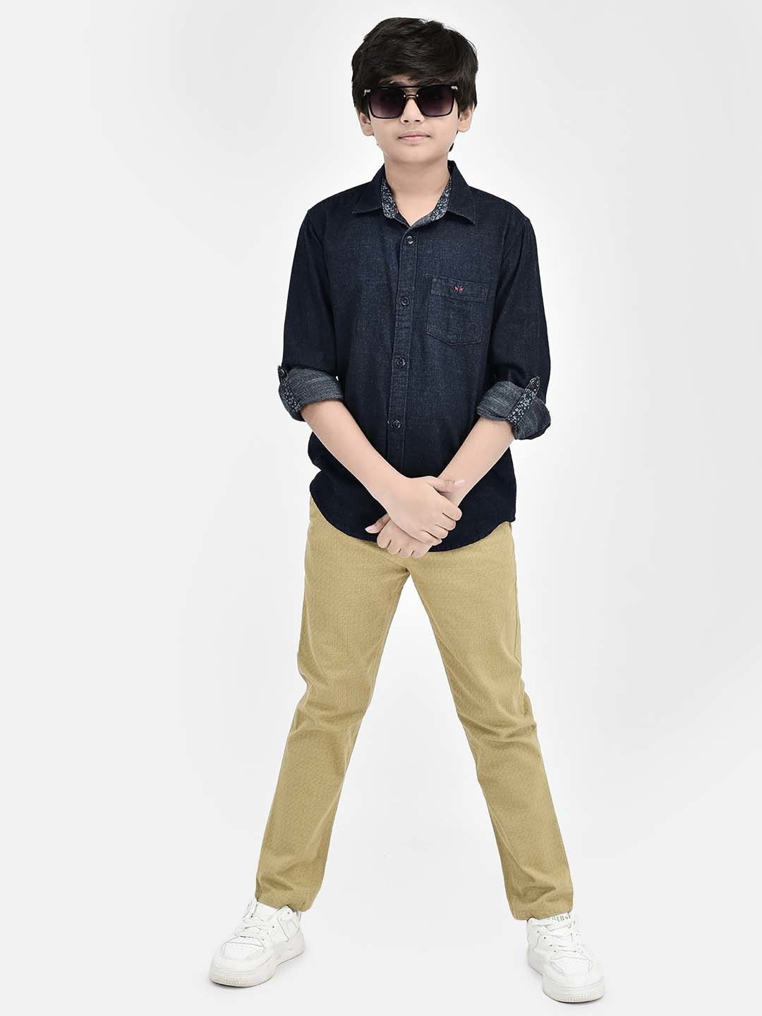 Crimsoune Club Boys Beige Cotton Printed Trousers