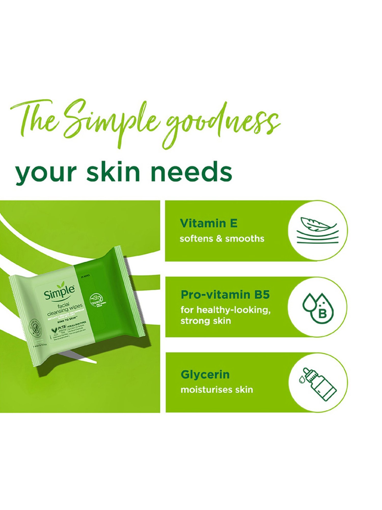 Simple Kind To Skin Facial Cleansing Wipes - 25 Wipes