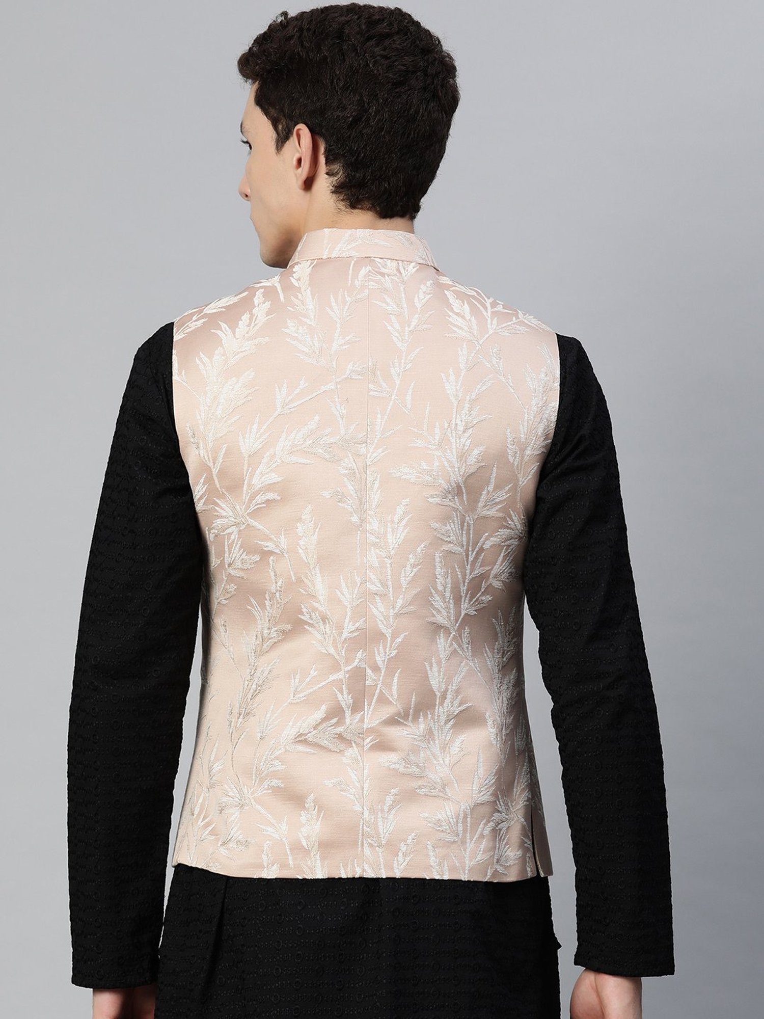 ManQ Peach Slim Fit Nehru Jacket