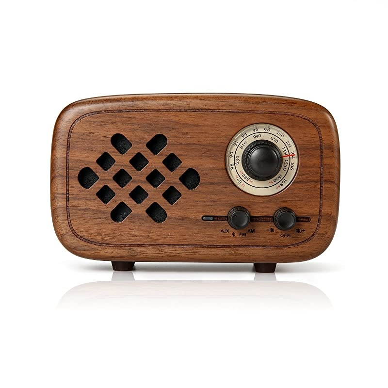 Retro Bluetooth Speaker, Handmade Walnut Wood Vintage Small Bluetooth Radio FM AM, Portable Wireless Speakers for Home and Office