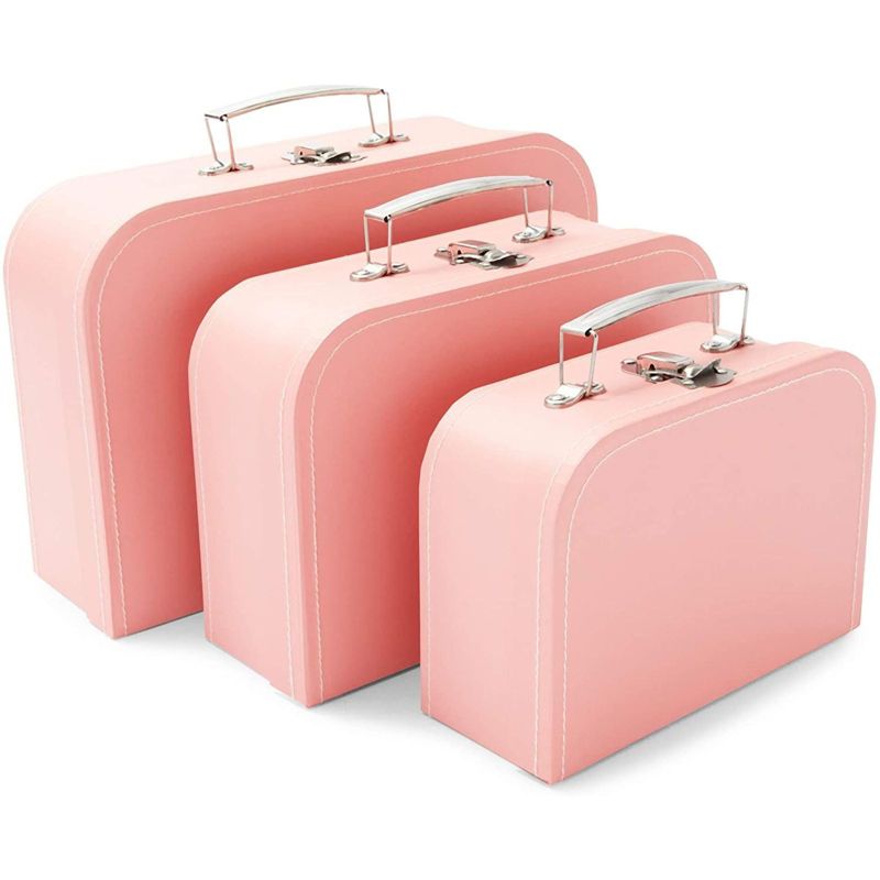 Okuna Outpost Pink Paperboard Suitcases, Set of 3 Vintage Style Storage Boxes (3 Sizes)