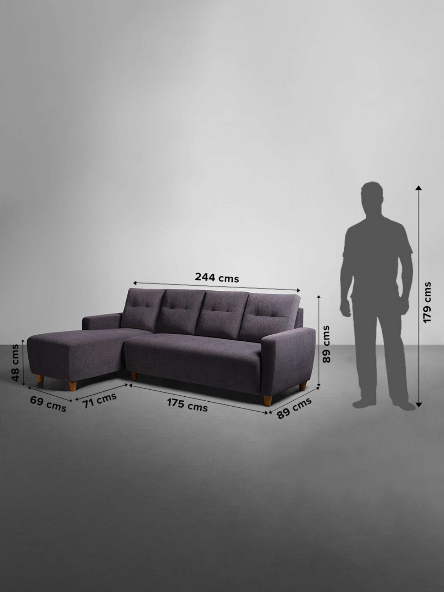 Sleepyhead Yolo Sesame Grey Fabric 3 Seater LHS L Shape Sofa Set