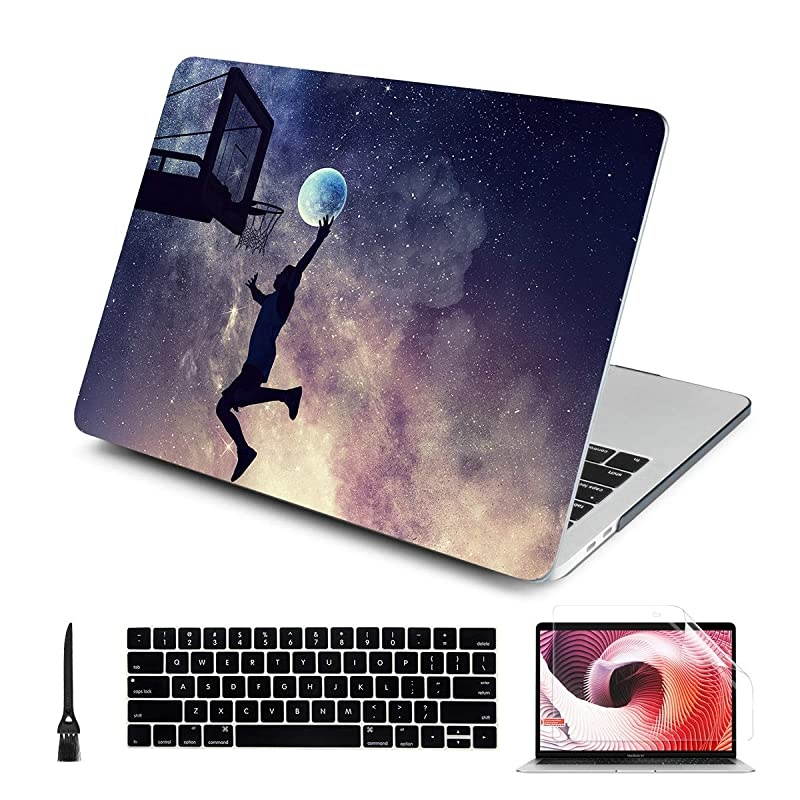 for New MacBook Pro 13 inch Model A2159 A1989 A1706 A1708 2019 2018 2017 2016 Release Aesthetic Star Creative Dunking Pattern Design Hard Laptop Cover with Keyboard Brush Skin Screen Protector