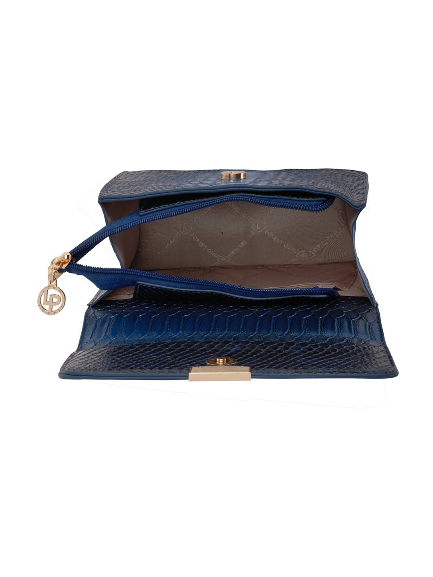 Lino Perros Blue Snake Skin Textured Medium Shoulder Bag