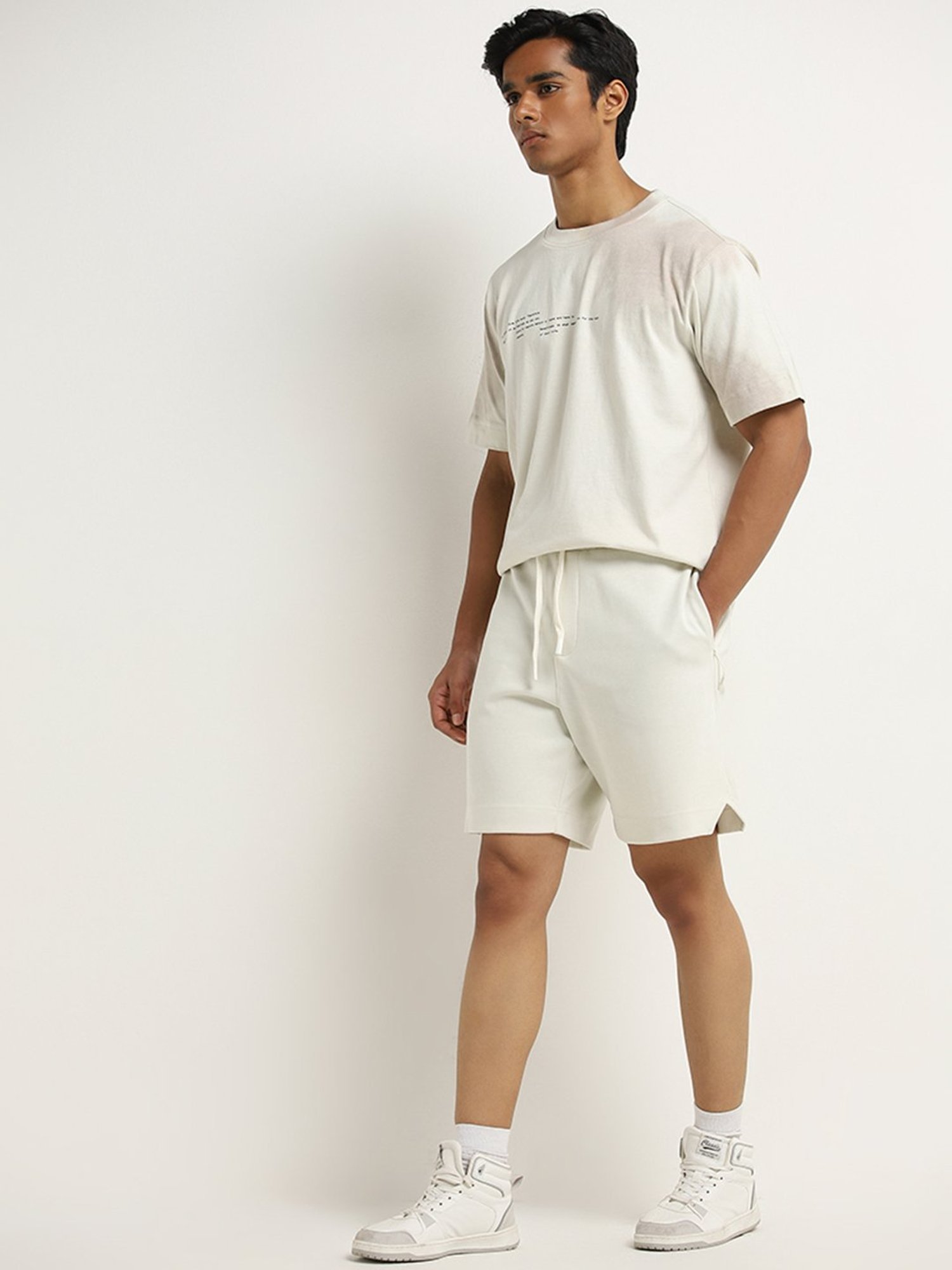 Studiofit by Westside Off-White Text Design Relaxed-Fit Cotton T-Shirt