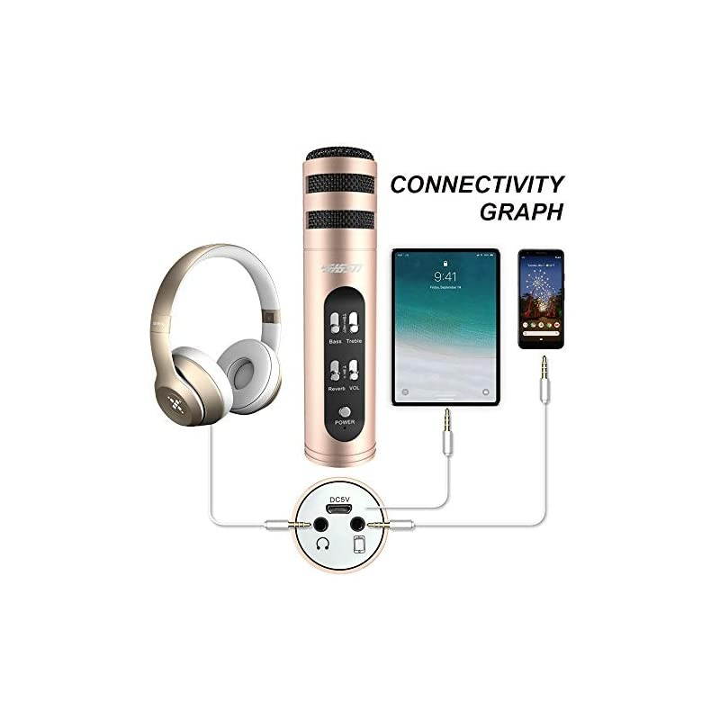 Music Recording Microphone with Desktop Tripod,Condenser Microphone Integrated Reverb Sound Effects for Phone Recording,Gaming,Podcasting and Karaoke Singing