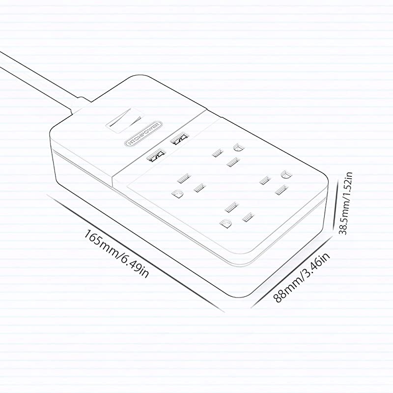 Flat Plug Power Strip with USB  Mountable Surge Protector Power Strip 4 Outlet 2 USB Desktop Charging Station 5ft Extension Cord ETL Listed 15A Circuit Breaker for Home Office White