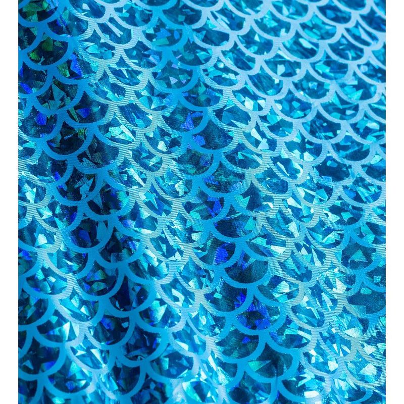 HearthSong Mermaid Blue Scalloped Gauze Canopy with LED Lights and Decorative Appliqu'e Shells and Starfish
