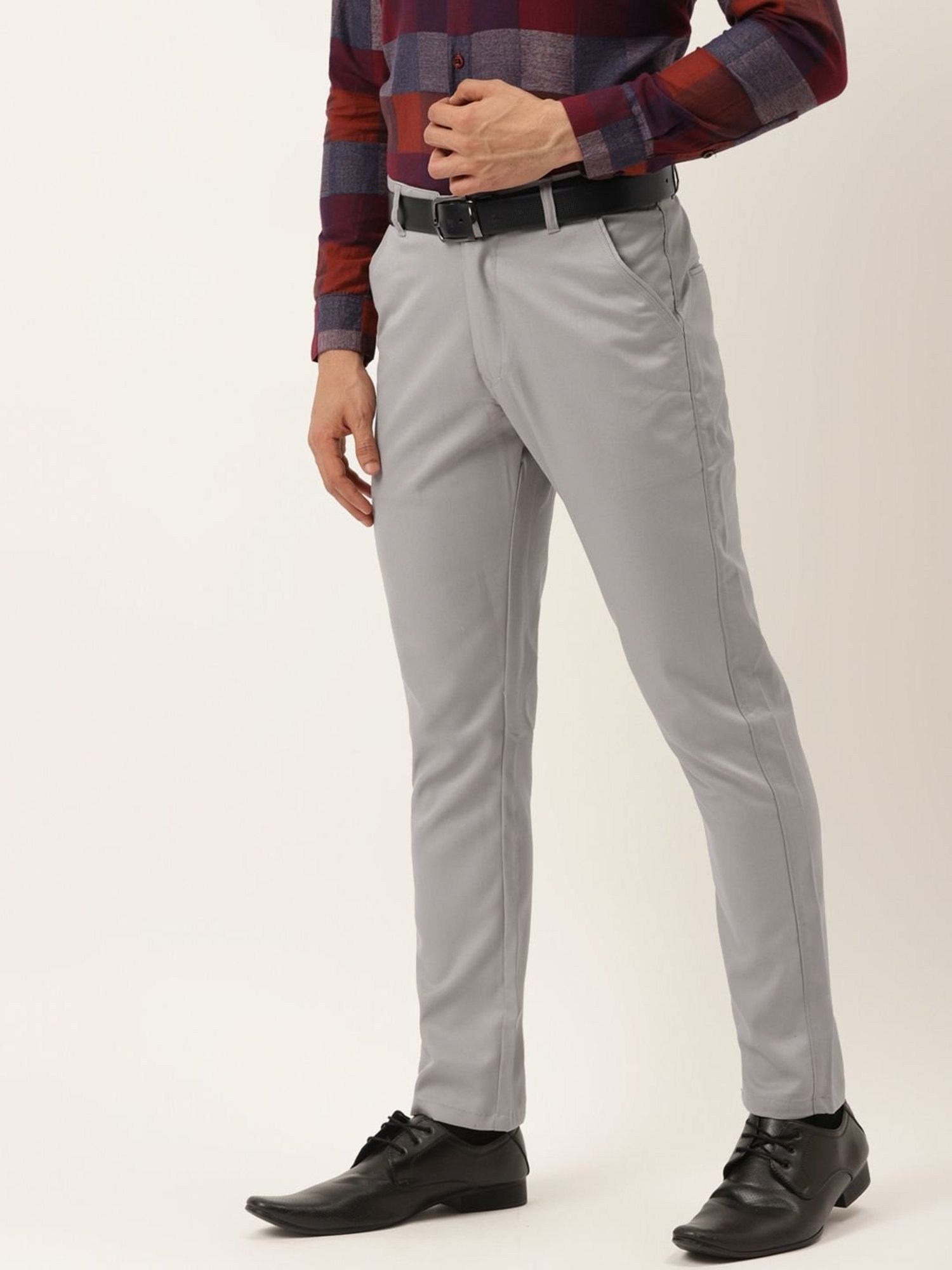 Jainish Grey Cotton Regular Fit Trousers