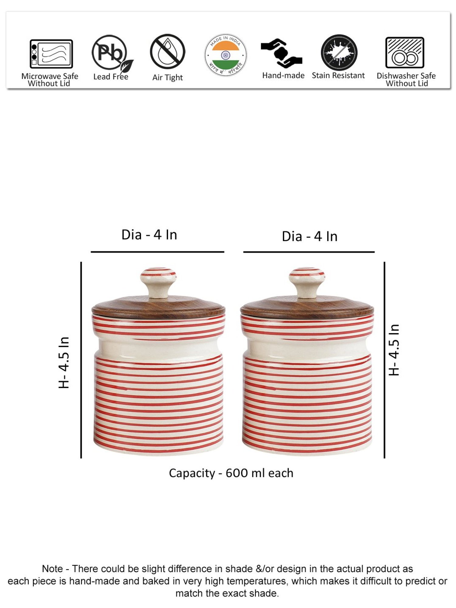 VarEesha Red Ceramic Cylindrical Jars - Set of 2