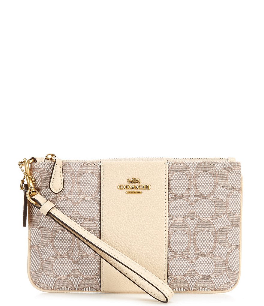 COACH Signature Jacquard and Pebble Leather Small Wristlet