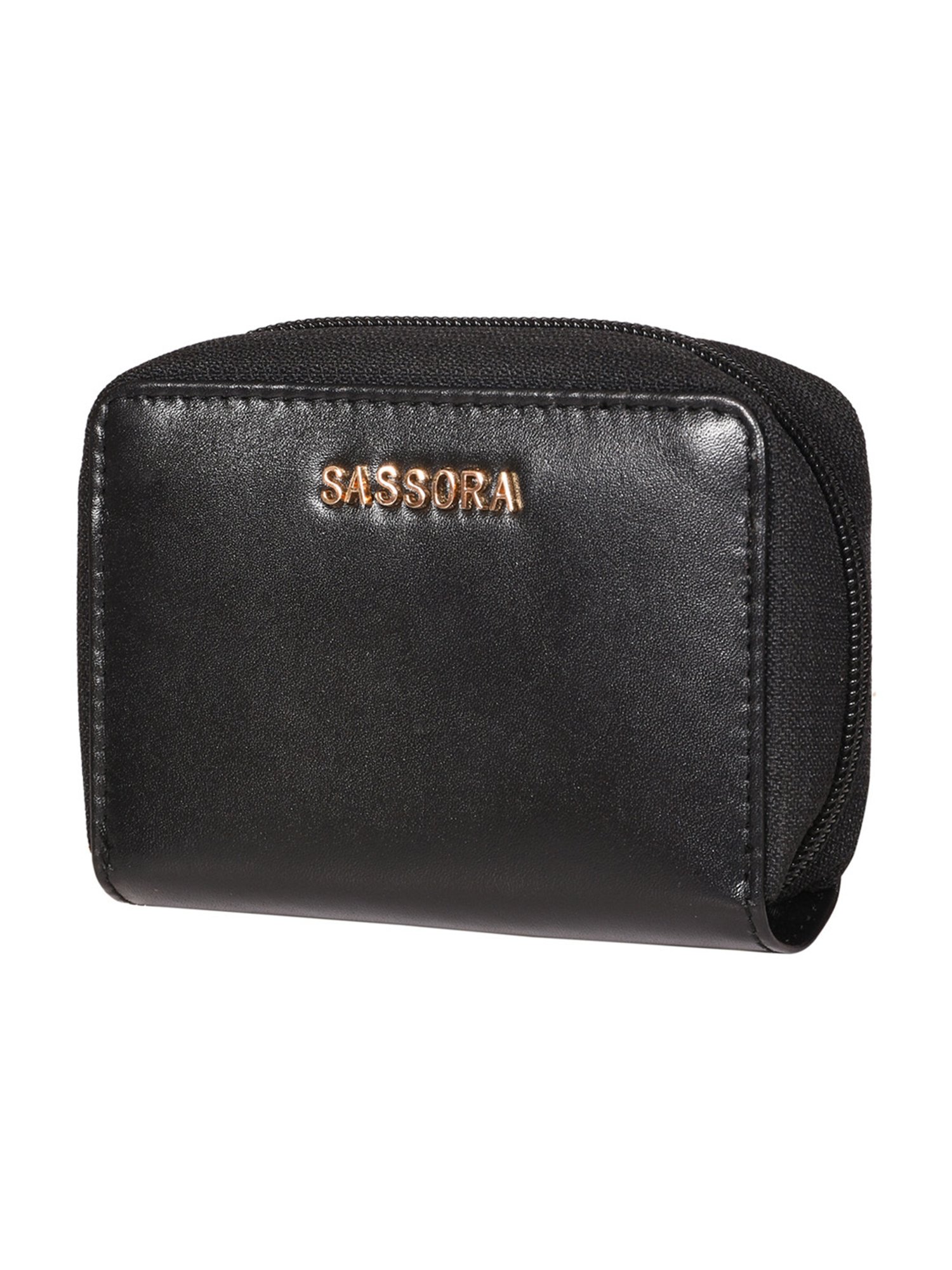 SASSORA Valerie Black Leather Small Coin & Card Case for Men & Women