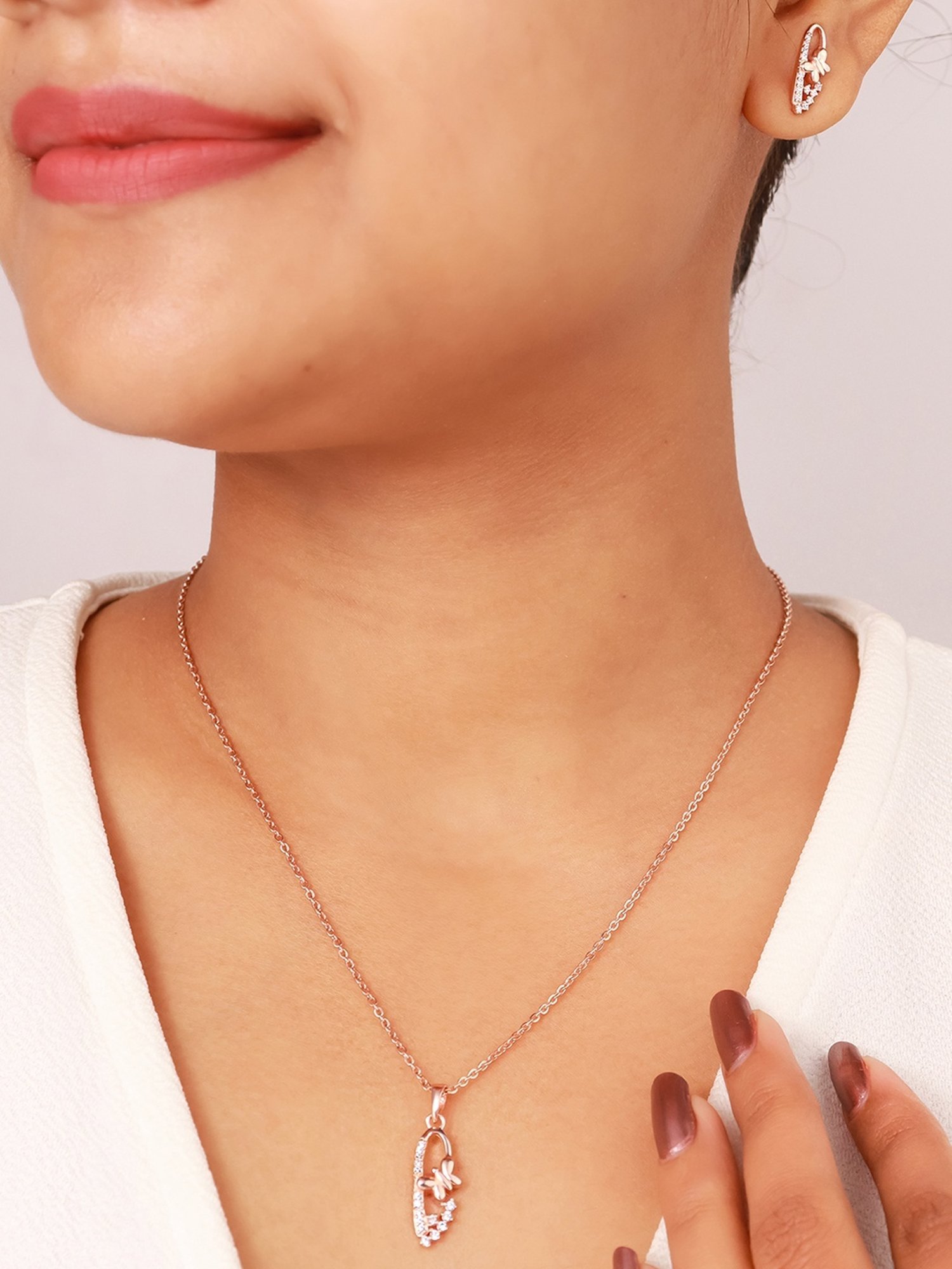 Silberry 92.5 Sterling Rose Gold Serene Pendant Set