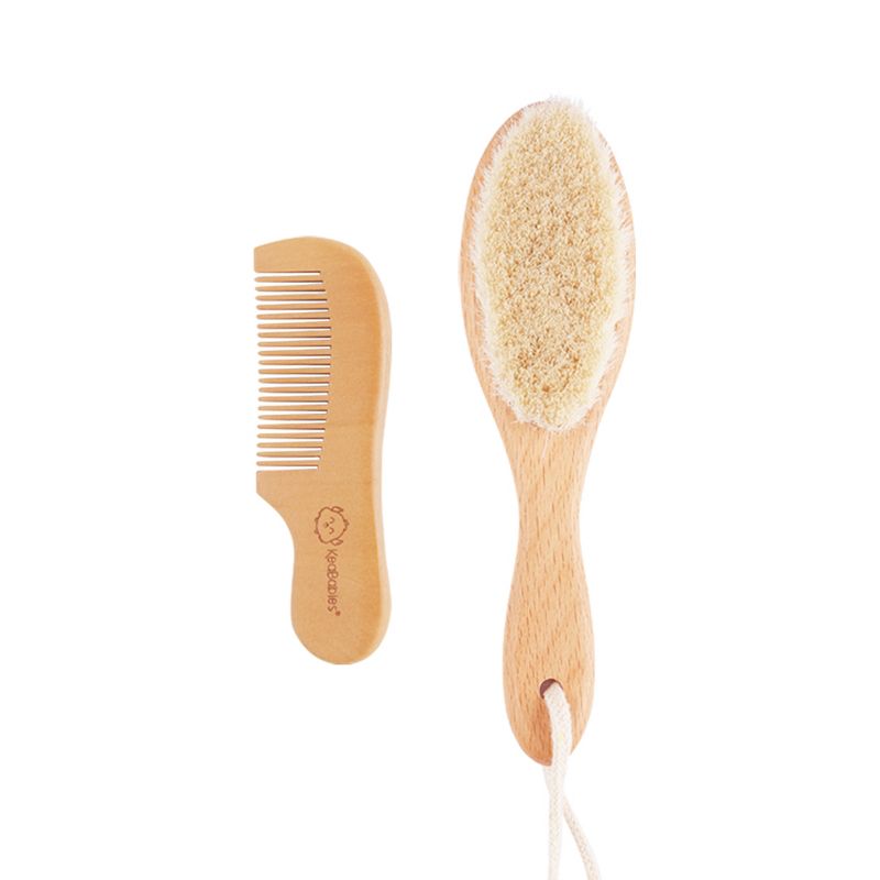KeaBabies Baby Hair Brush and Comb 3-Piece Set for Newborn, Beige