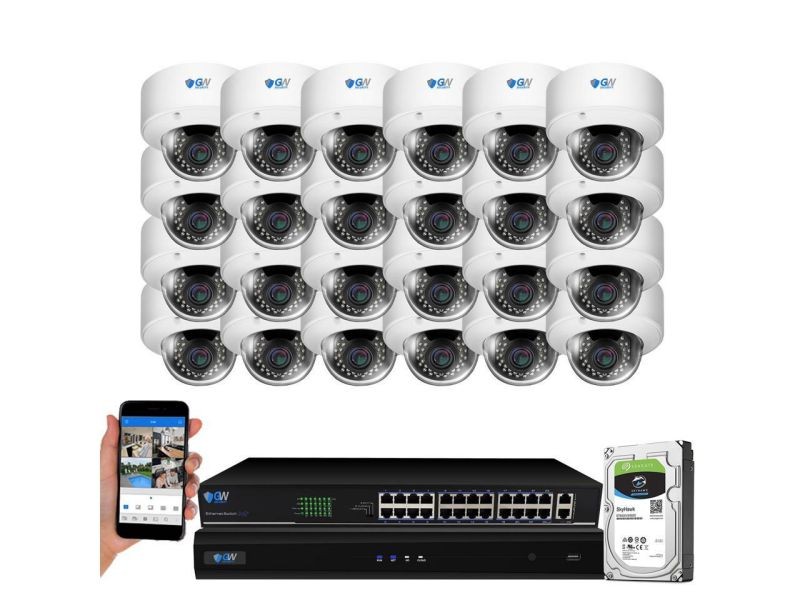 GW 8CH H.265 4K NVR 5MP PoE IP Security Camera System (8)x 1920P 2.8~12mm Varifocal Lens 100 Feet Night Vision Vandal Proof Water Proof Motion Detective QR-Code Scan Smartphone View (4TB HDD)