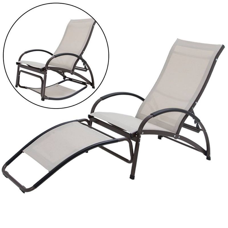 Outdoor Aluminum Adjustable Chaise Lounge Rocking Chair - Tan - Crestlive Products