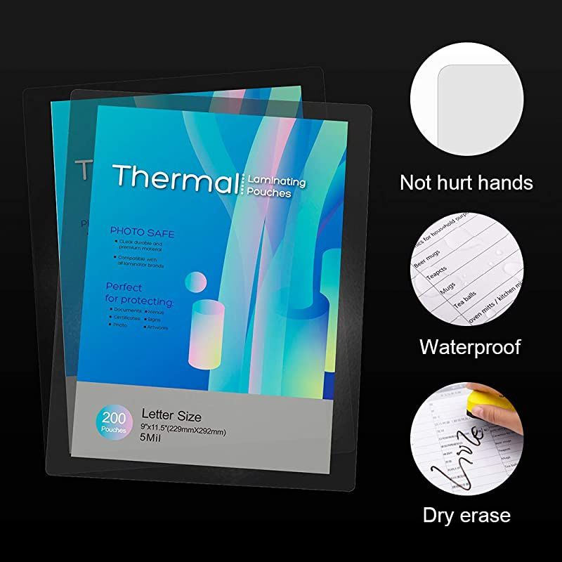 200 Pack Laminating Sheets, Hold 8.5 x 11 Inch Sheet, Laminating Pouches 5 Mil Clear Thermal Laminating Pouches 9 x 11.5 Inch Lamination Sheet Paper for Laminator, Round Corner Letter Size