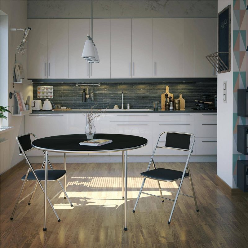 44" Round Vinyl Dining Table Silver/Black - Room and Joy