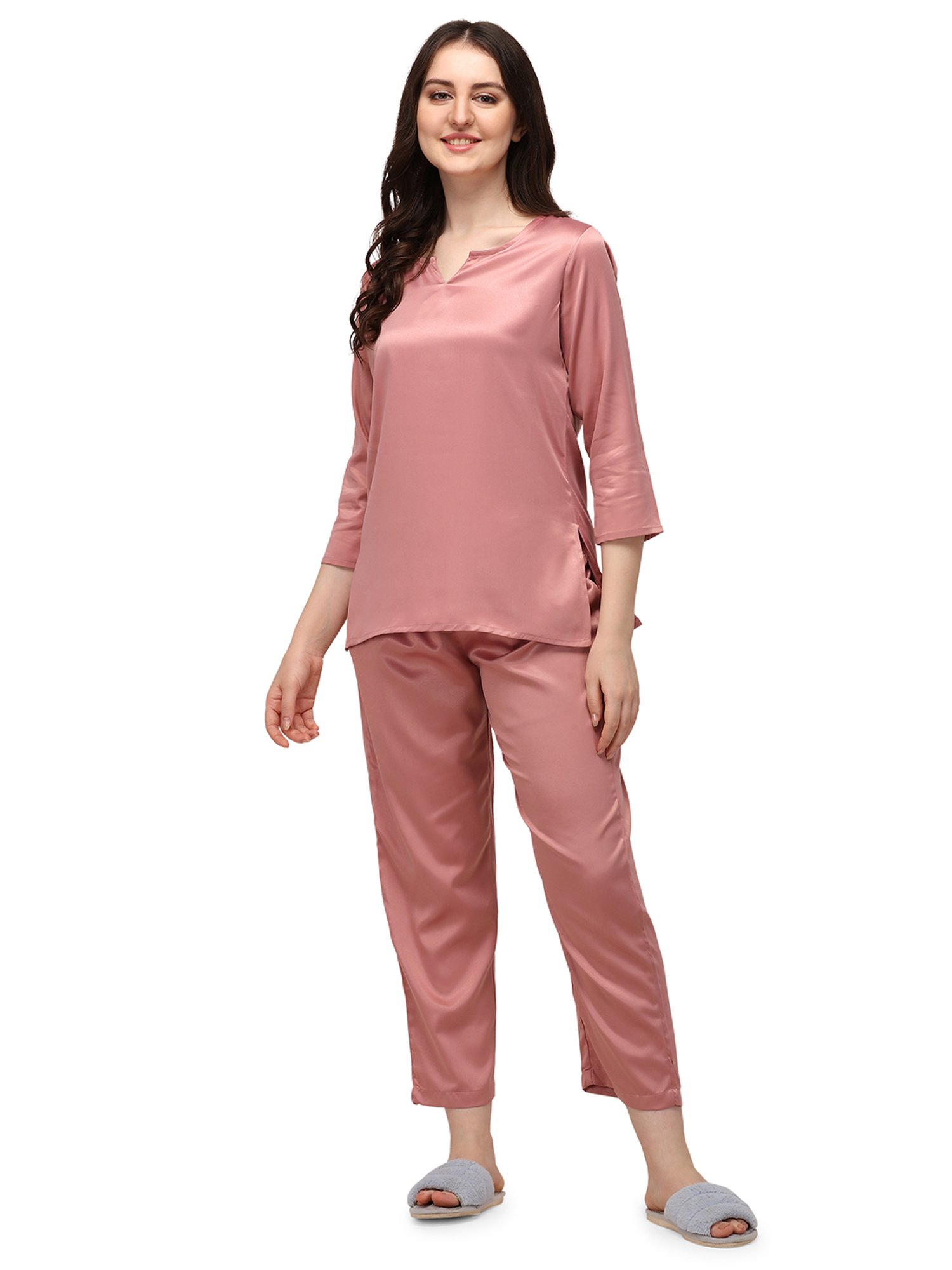 Smarty Pants Light Pink Satin  Top With Pyjamas
