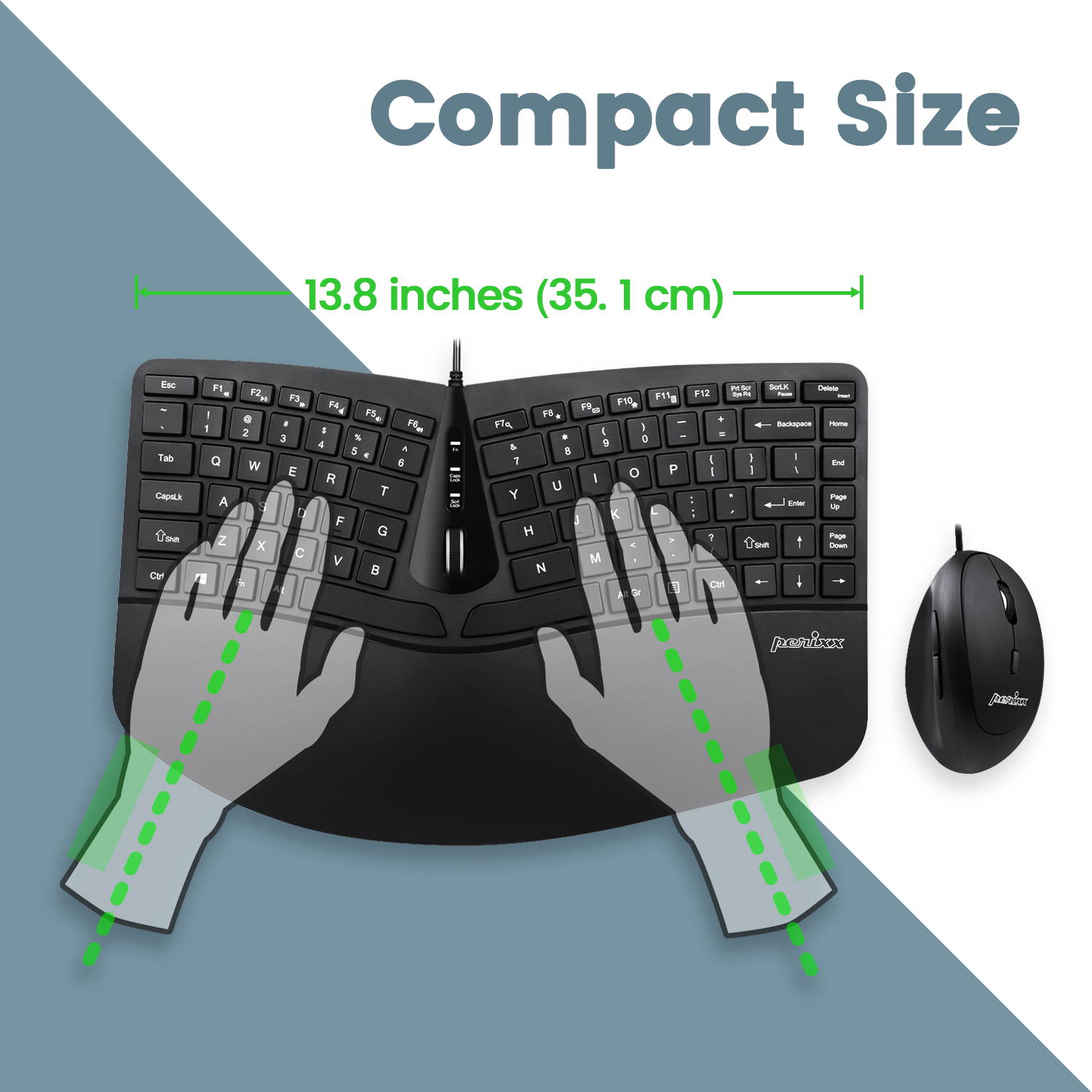 Perixx PERIDUO-406 Wired Mini Ergonomic Split Keyboard and Portable Vertical Mouse Combo, with Membrane Low Profile Keys