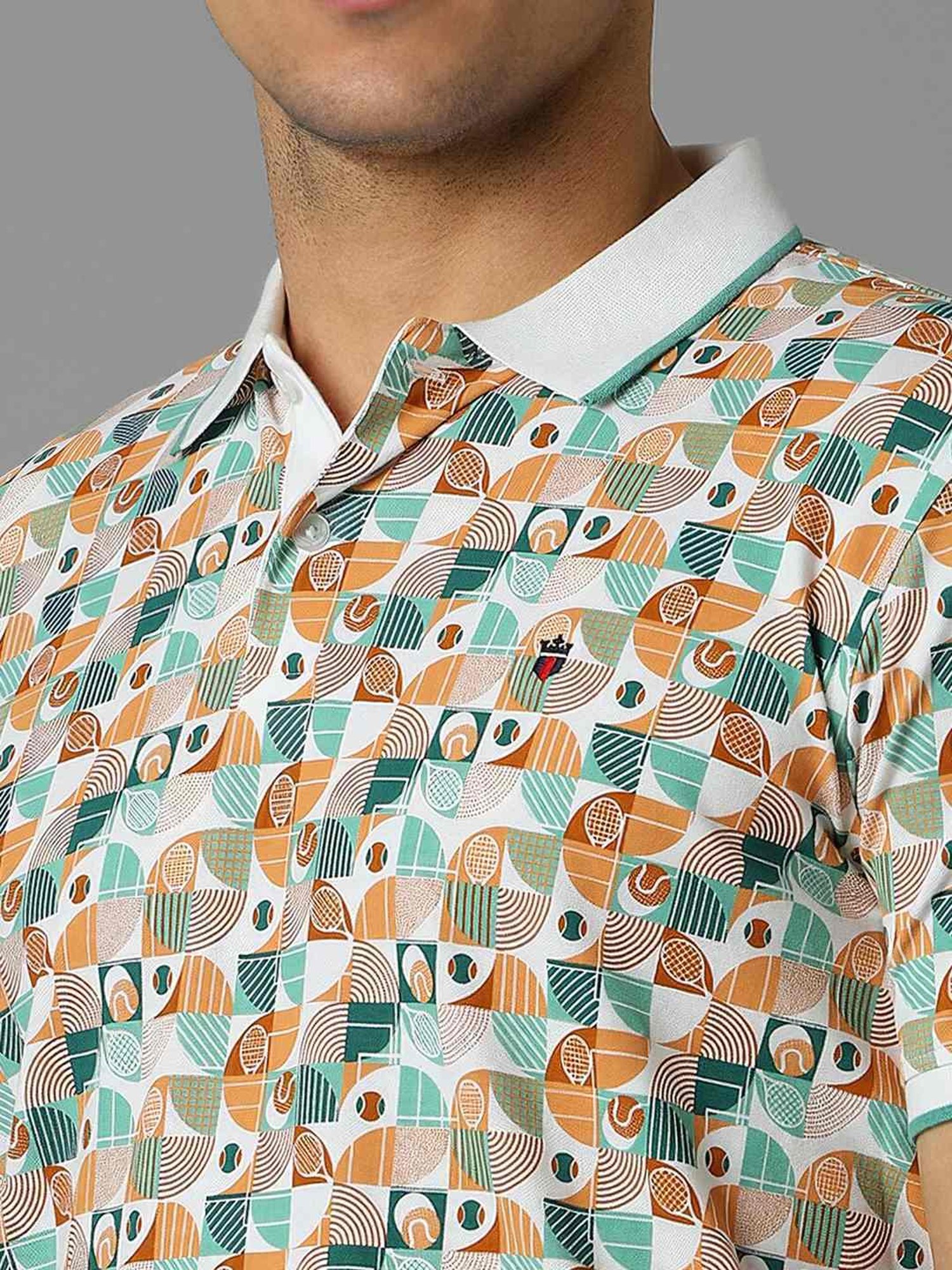 Louis Philippe Multicolored Cotton Slim Fit Printed Polo T-Shirt