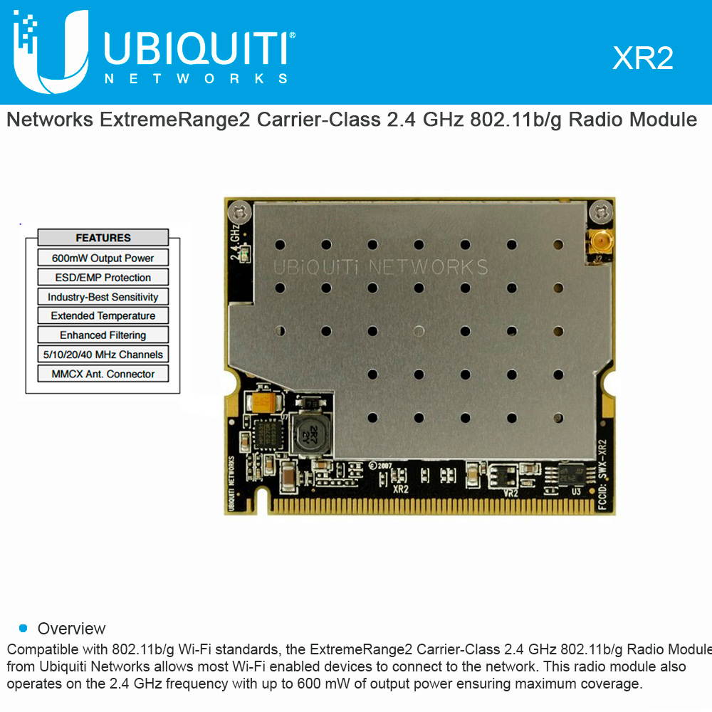 Ubiquiti Networks - XR2 - Ubiquiti XtremeRange XR2 IEEE 802.11b/g Wi-Fi Adapter - Mini PCI - Type IIIa - 54 Mbit/s -
