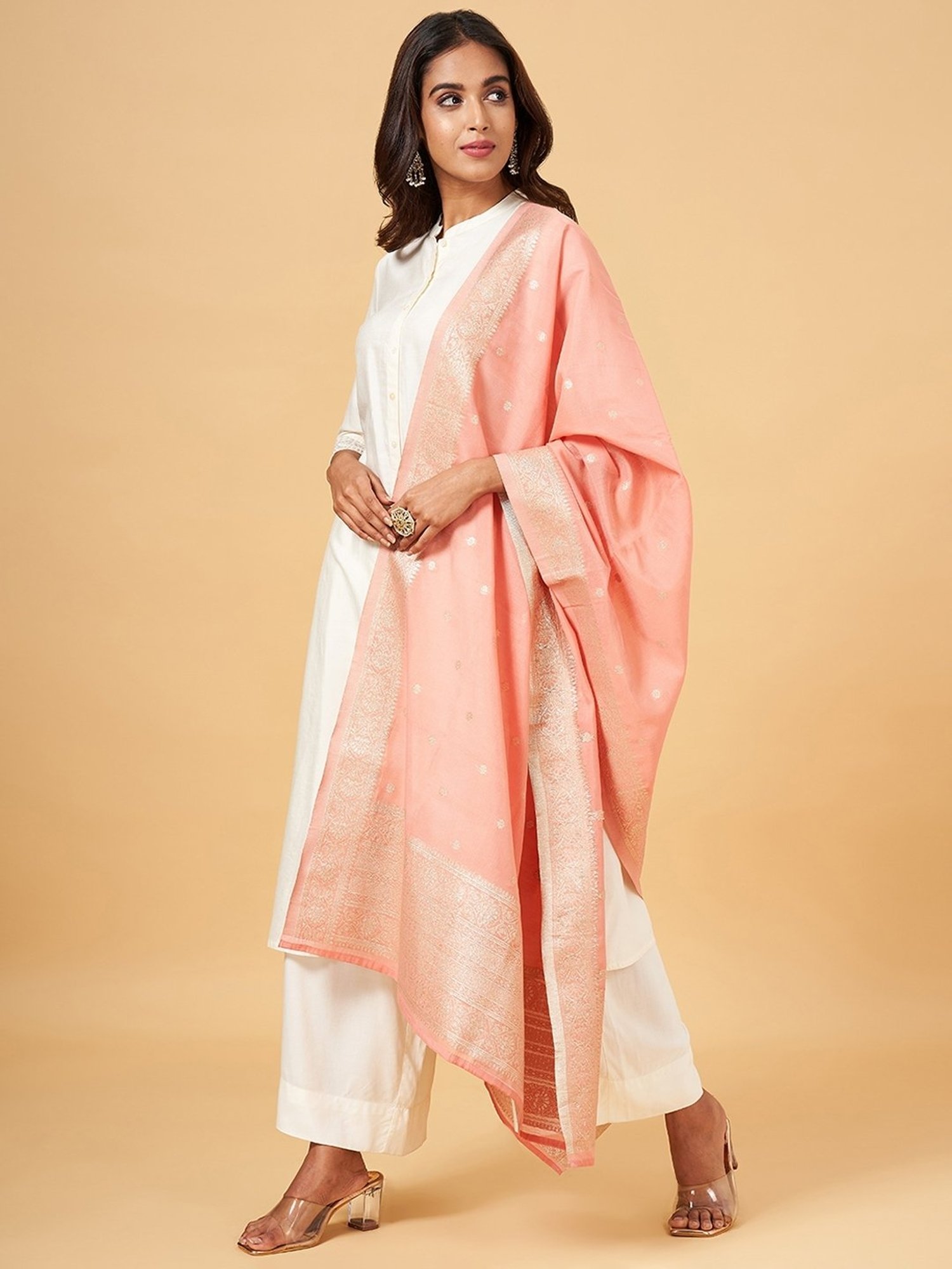 Rangmanch by Pantaloons Peach Woven Pattern Dupatta