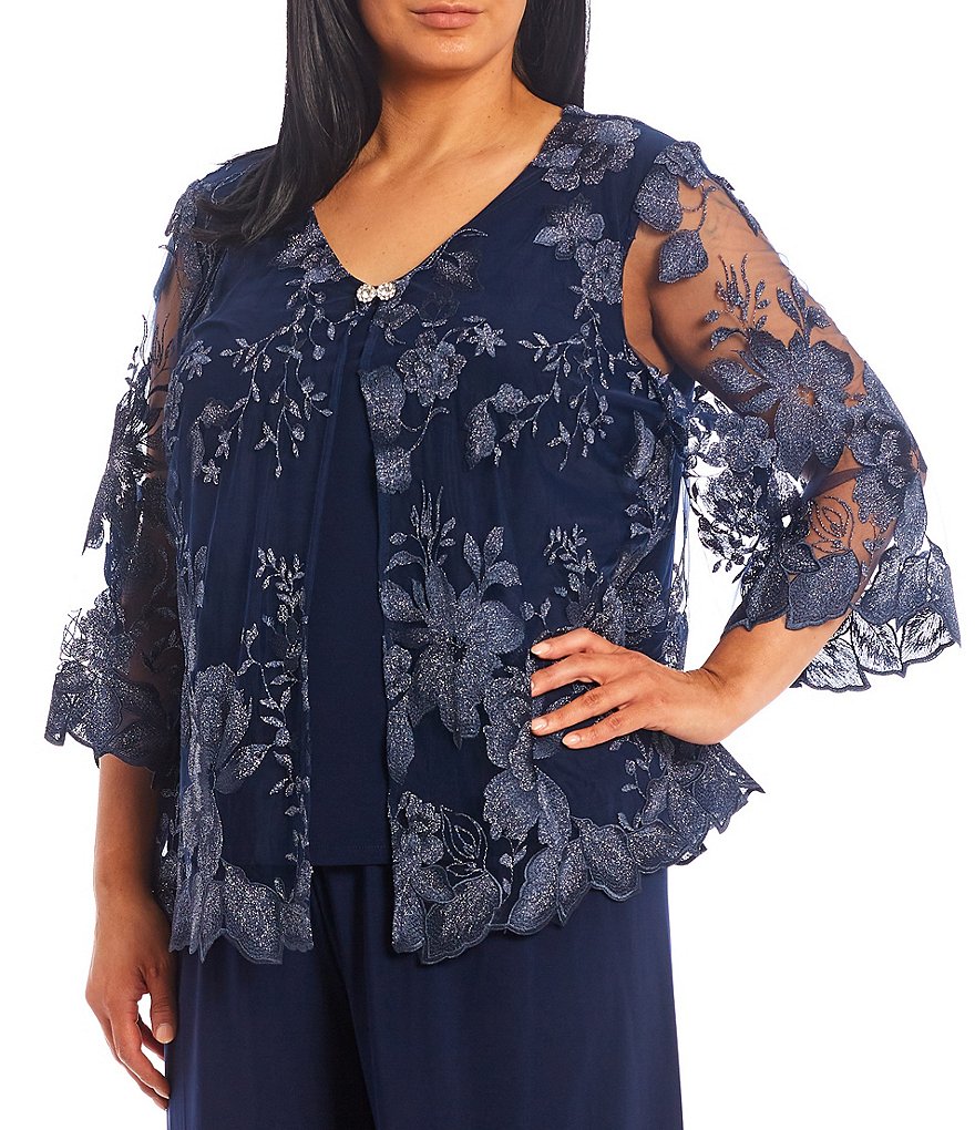 Jessica Howard Plus Size Crew Neck 3/4 Sleeve Printed Trapeze Dress