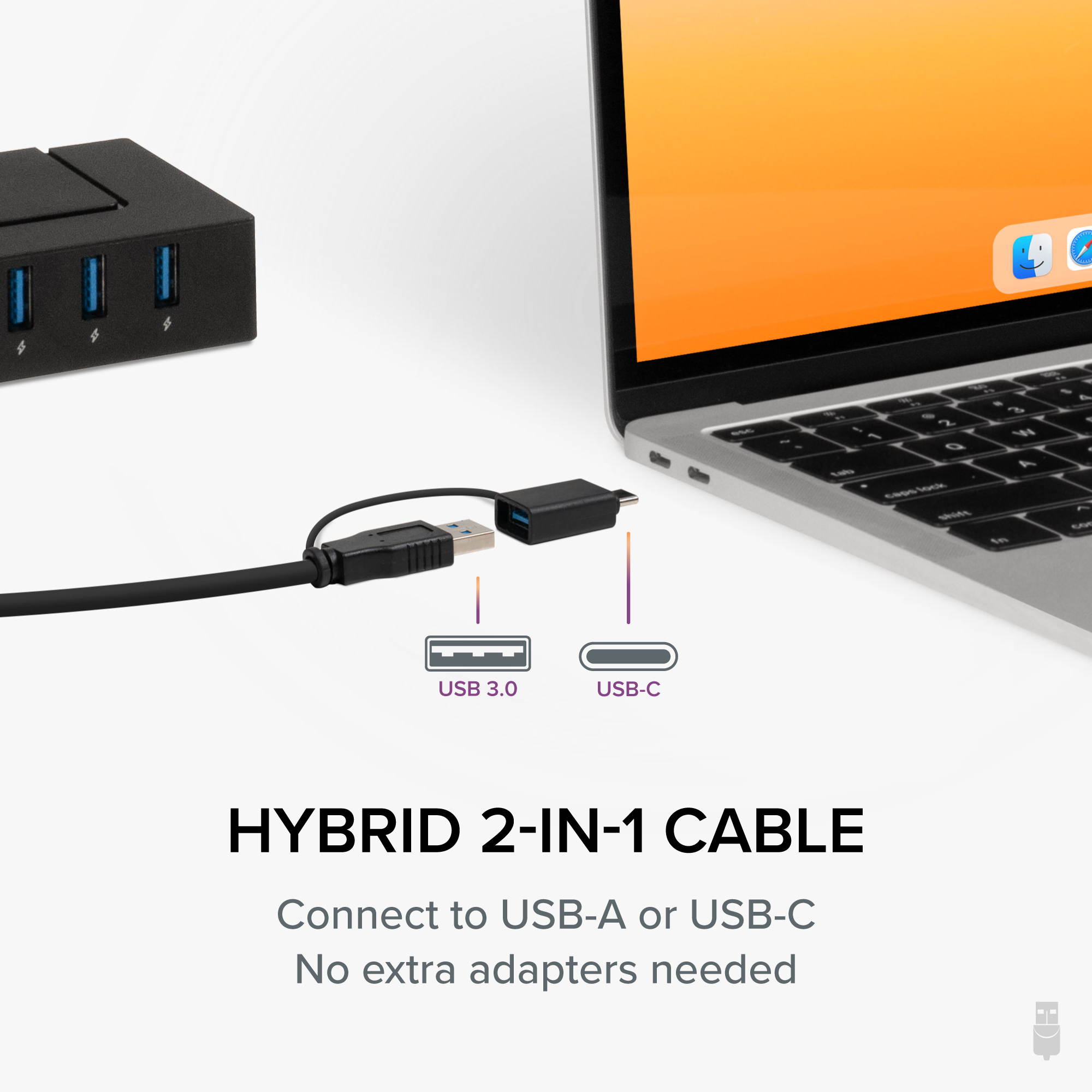 Plugable 7-in-1 USB Charging Hub for Laptops with USB-C or USB 3.0 - USB Charging Station for Multiple Devices and USB Data Transfer with a 60W Power Adapter