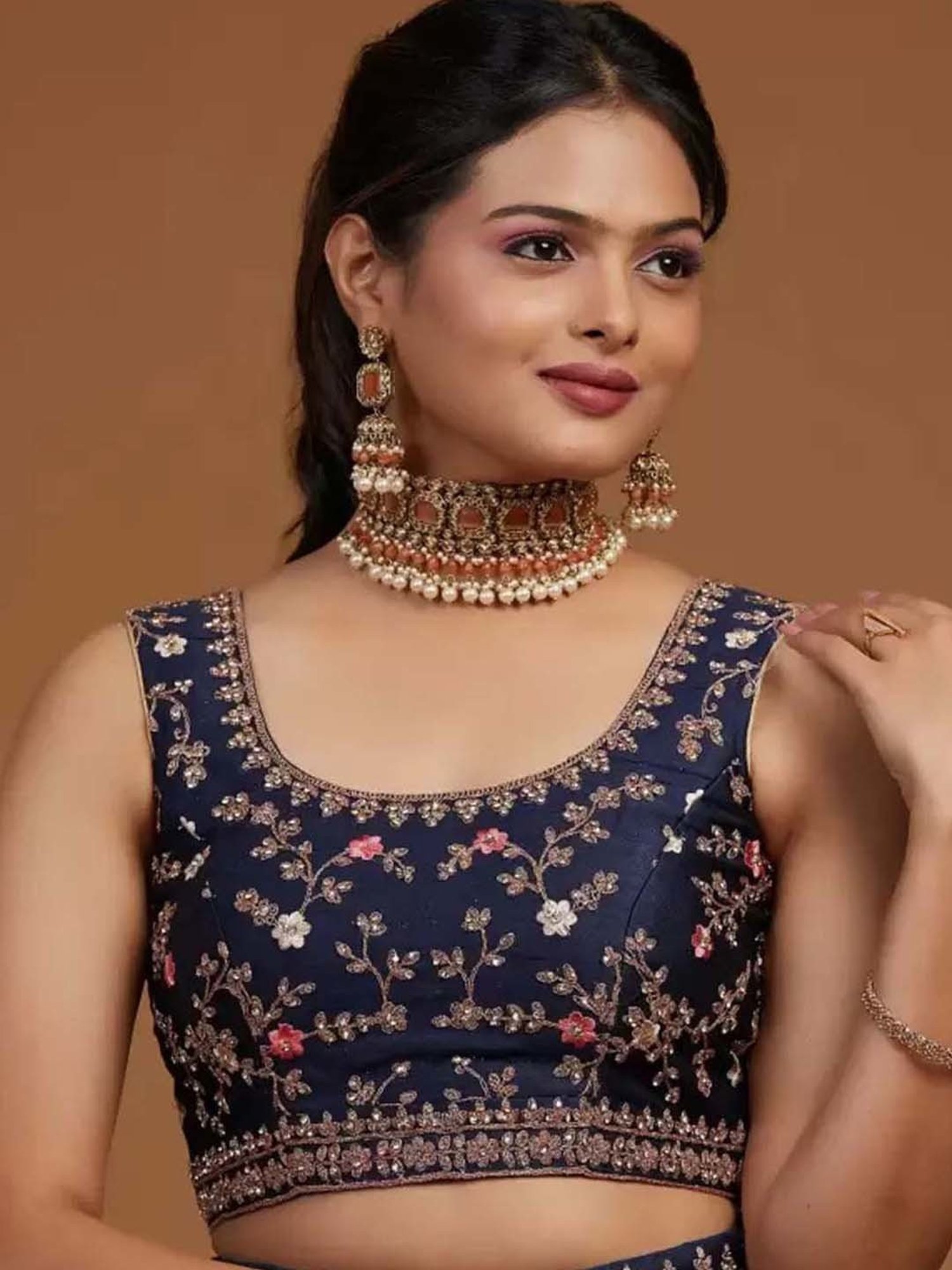 APNISHA Blue Embroidered Semi Stitched Lehenga Choli Set With Dupatta