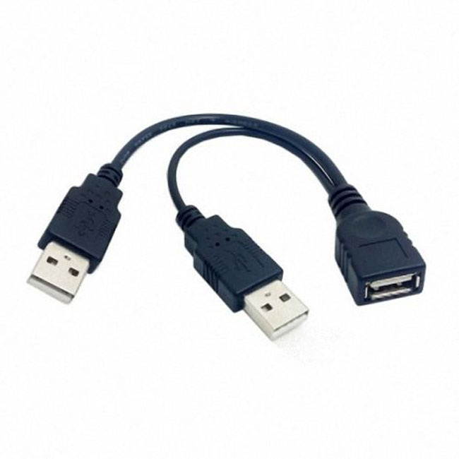 FVH Black USB 2.0 Female A to Dual A Male Extra Power Data Y Extension Cable for 2.5" Mobile Hard Disk U2-231-BK