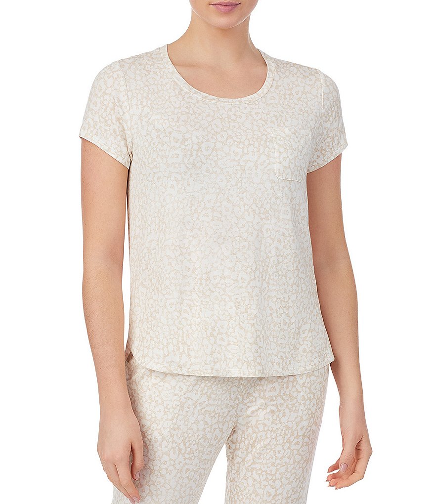 iRelax Printed French Terry Round Neck Scoop Hem Coordinating Sleep Top