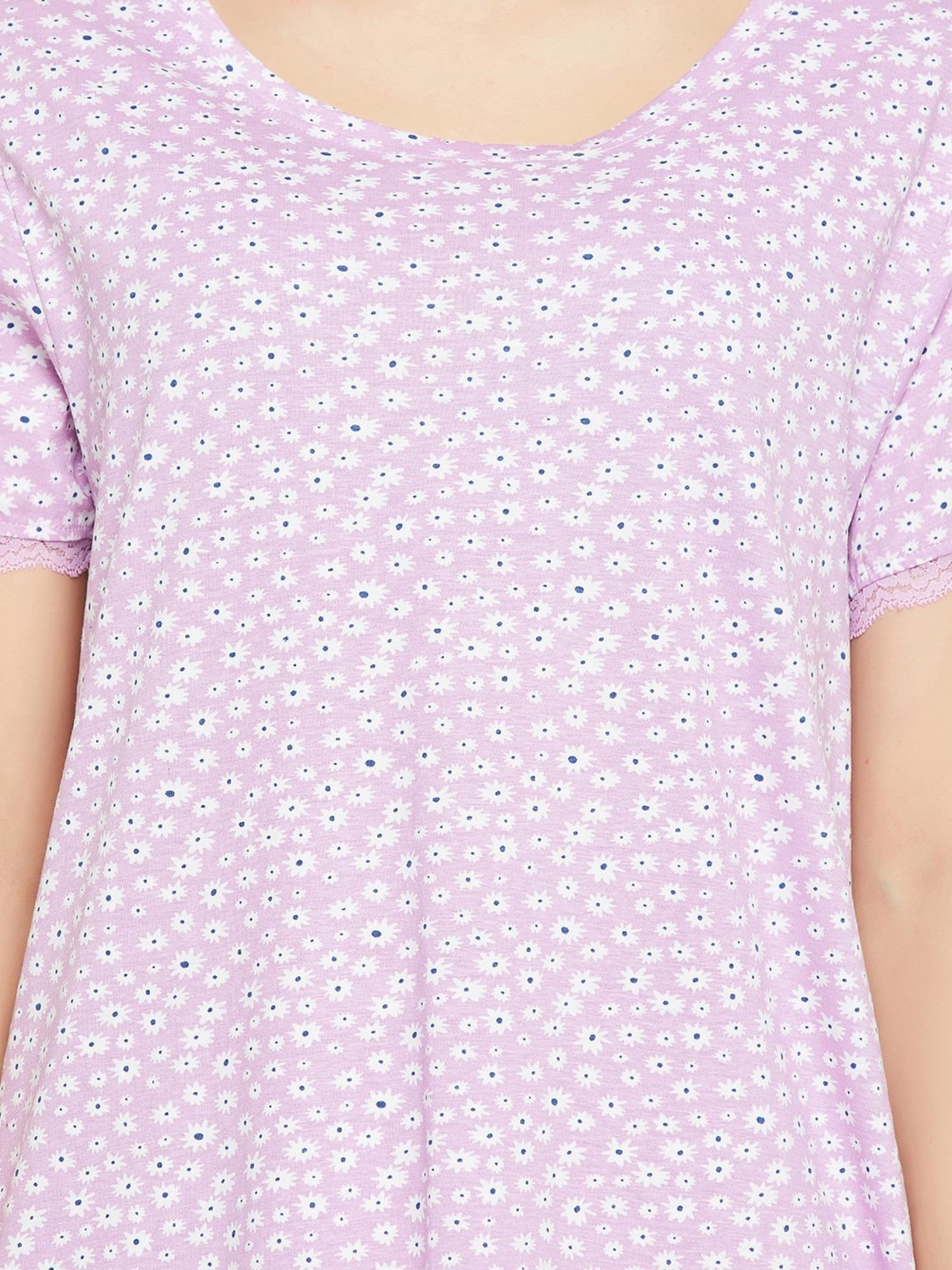 Clovia Lilac Printed Night Dress