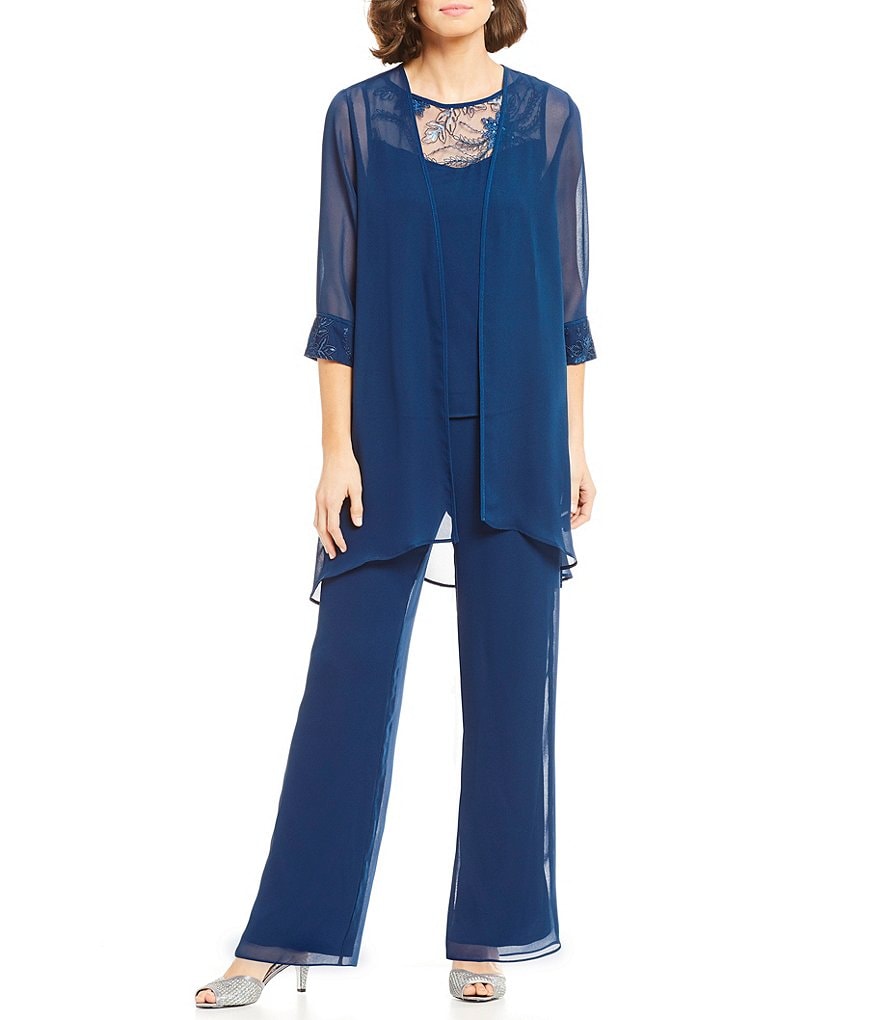 Le Bos Embroidered Chiffon 3-Piece Pant Set